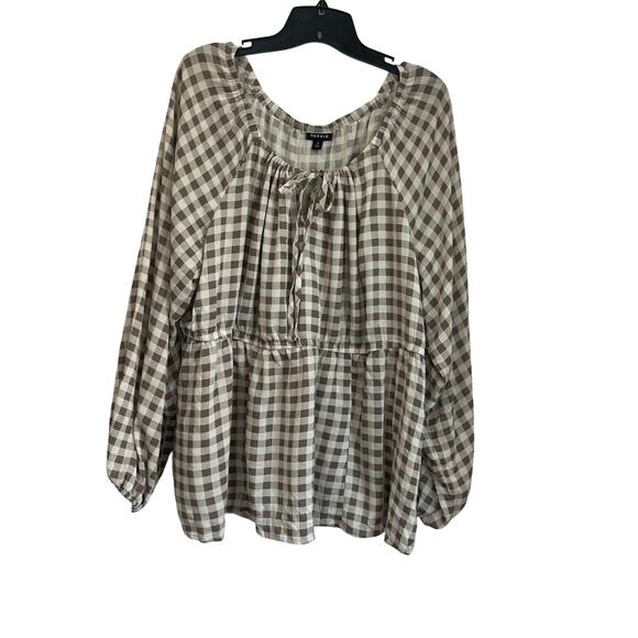 Torrid Brown Gingham Peasant Babydoll Boho Top Size 3X (US 3) - Picture 2 of 9